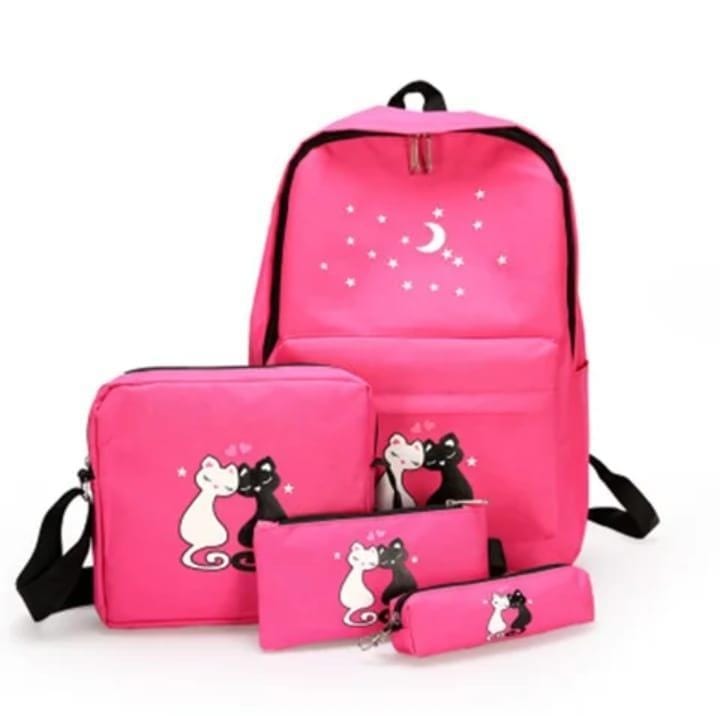 Girl's Fashion Cat Design Backpack, Pair Of 4